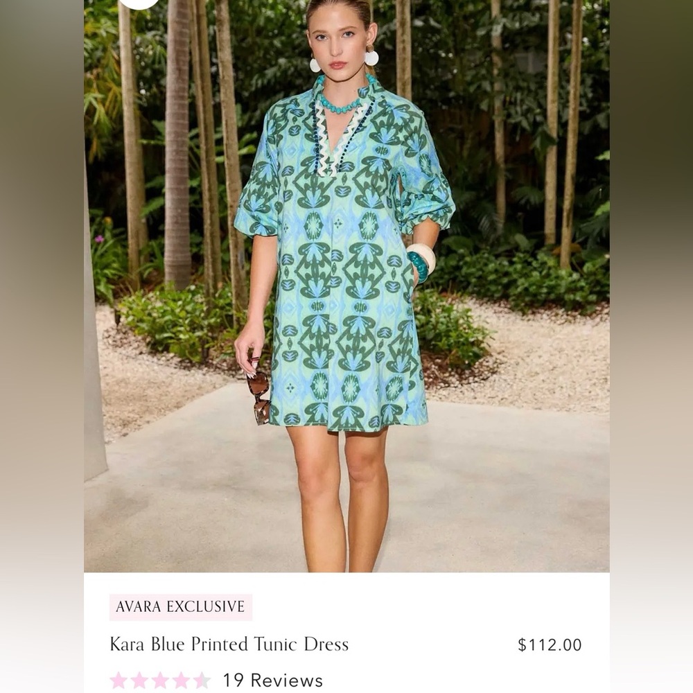 EUC Avara THML Green Patterned Mini Dress with Puff Sleeves